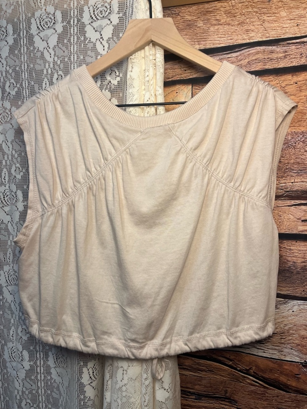 Boho72 Beige V-Neck Drawstring Cropped Tank (197) - Picture 8 of 10